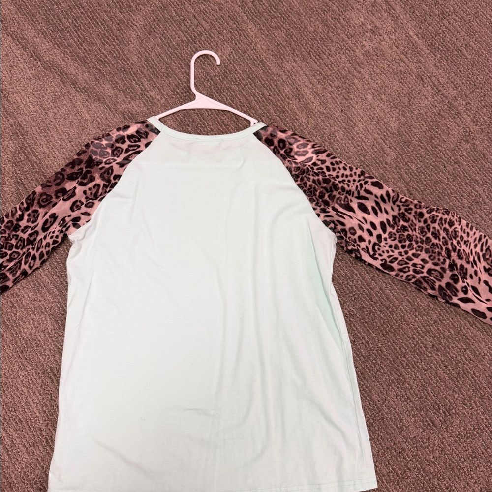 Leopard Print Long Sleeve Top - White and Pink